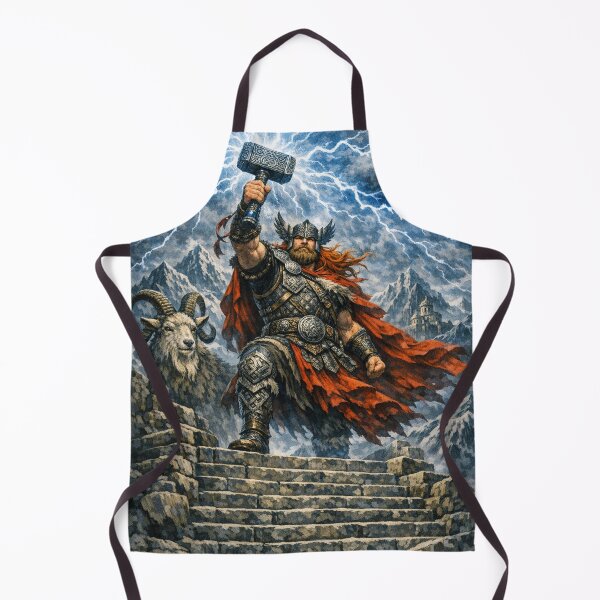 Item preview, The God Thor with his hammer releases powerful lightning into the sky designed and sold by ValhallaFantasy.