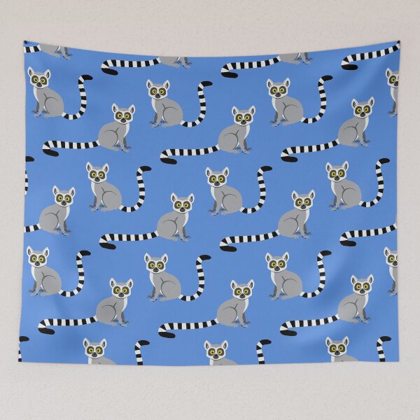 Item preview, Ring-tailed lemurs on blue designed and sold by Jennifer Ladd.