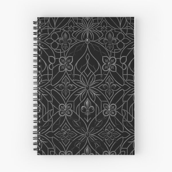 Item preview, Royal Noir Fleur-de-lis - Gothic Silver Filigree & Thorn Damask Pattern designed and sold by cabuks.