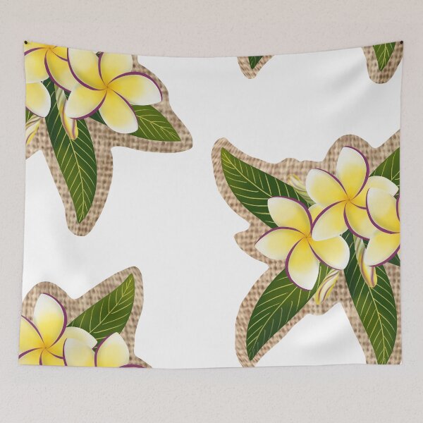 Item preview, Yellow and Plum Plumerias on Woven Fabric designed and sold by PeacePictured.