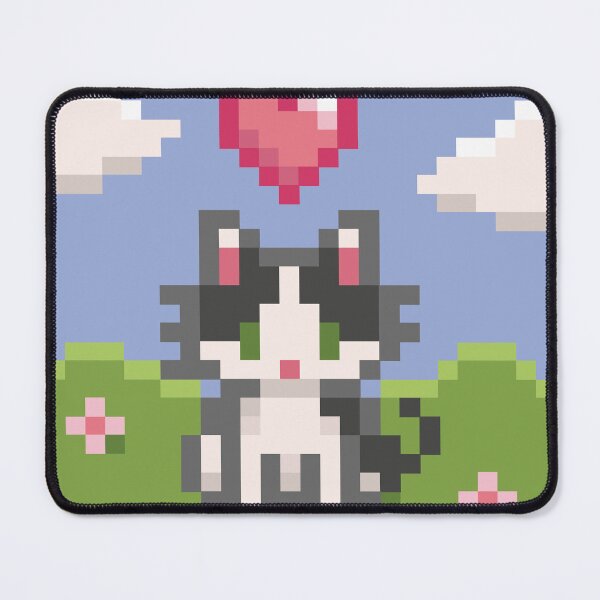 Item preview, Black and white kitten in pixel art designed and sold by michellepsilva.