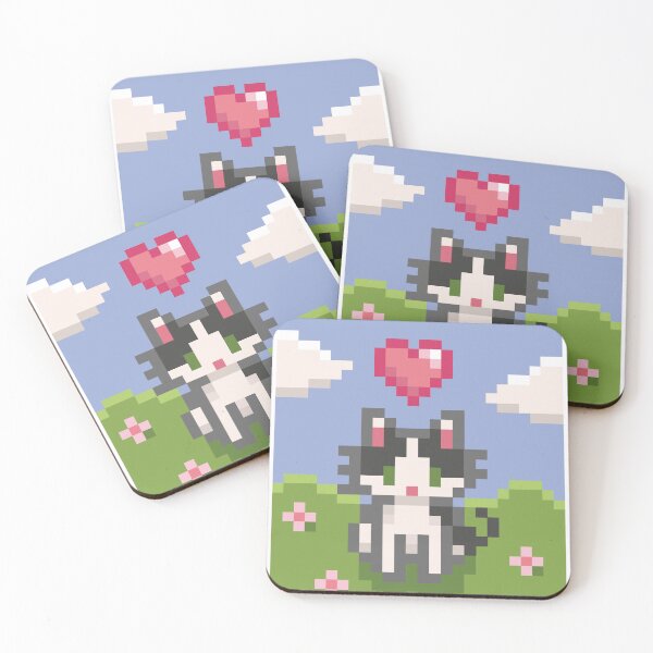 Item preview, Black and white kitten in pixel art designed and sold by michellepsilva.