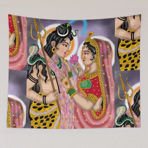Item preview, Shiva Parvati Artwork – Divine Hindu Couple Spiritual Illustration designed and sold by Harshit_Digital_Arts.