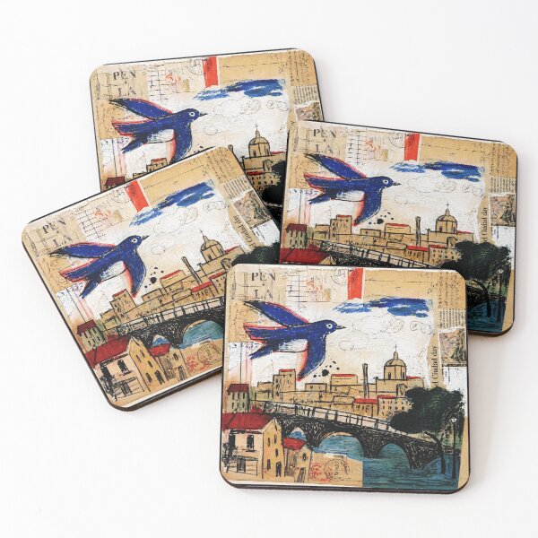 Item preview, Blue Bird Over Vintage City Collage designed and sold by Modaozushi216.