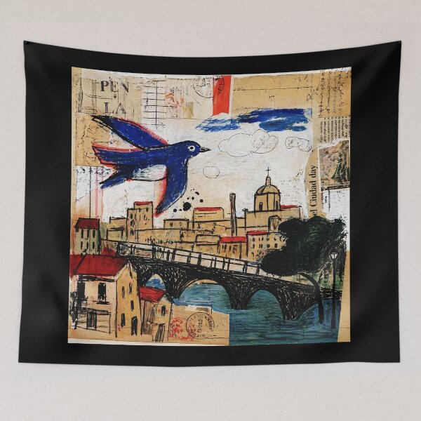 Item preview, Blue Bird Over Vintage City Collage designed and sold by Modaozushi216.