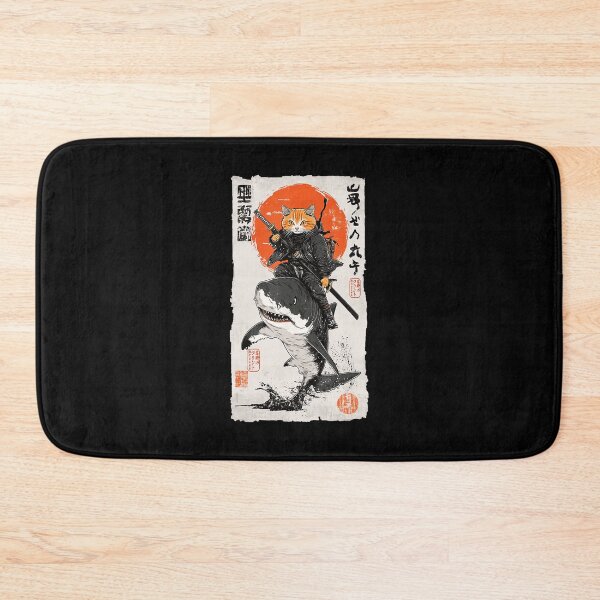 Item preview, Ninja Cat Riding Shark Ukiyoe Style Chaos Scene designed and sold by titanlevi.