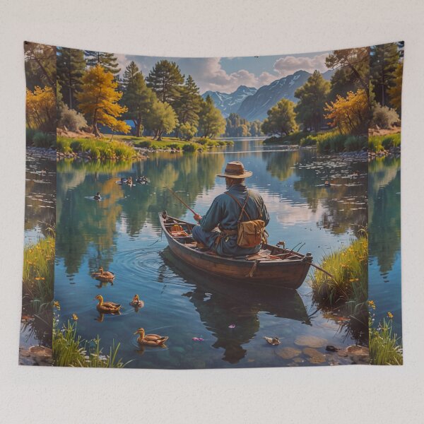 Item preview, Peaceful Fisherman Lake Wall Art designed and sold by BeautifulVirtues.