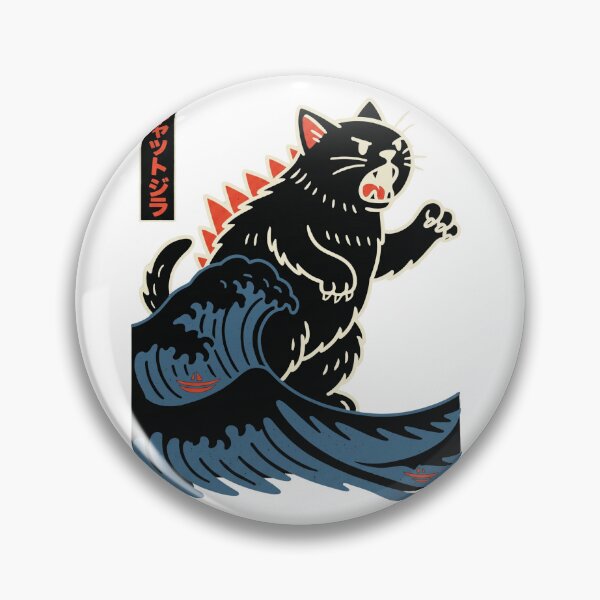 Artikelvorschau, Catzilla Great Wave – Desain Kucing Kaiju Japanisch mit Katakana (Kyattojira) entworfen und verkauft von ropexxx.