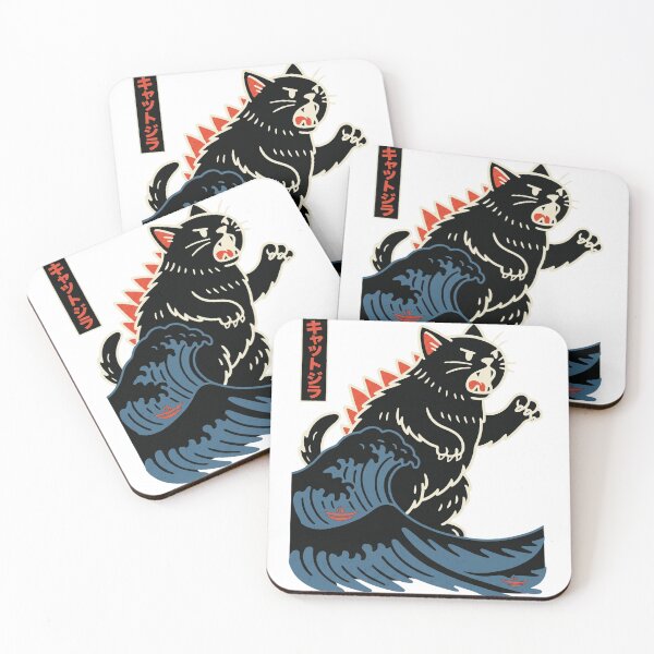 Item preview, Catzilla Great Wave - Desain Kucing Kaiju Jepang dengan Katakana (Kyattojira) designed and sold by ropexxx.