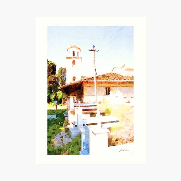 Albania: cemetery and church Art Print