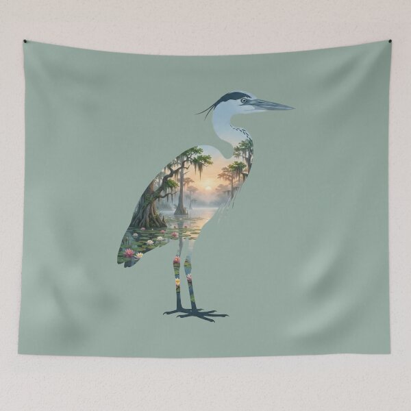 Item preview, Great Blue Heron Wetland Marsh Double Exposure Silhouette  designed and sold by BirdsnStuff.