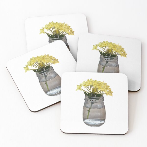 Item preview, yellow flowers in a vase, bunch of yellow flowers, yellow ixora flowers isolate on white background, tropical flower in Thailand designed and sold by pipikijung.