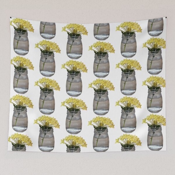 Item preview, yellow flowers in a vase, bunch of yellow flowers, yellow ixora flowers isolate on white background, tropical flower in Thailand designed and sold by pipikijung.