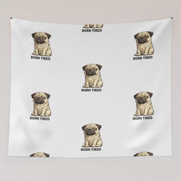 Item preview, Minimal Pug “Born Tired” Aesthetic Dog Design | Cute Sleepy Puppy, Soft Neutral Pet Art, Cozy Dog Lover Gift designed and sold by ArtByTripti.