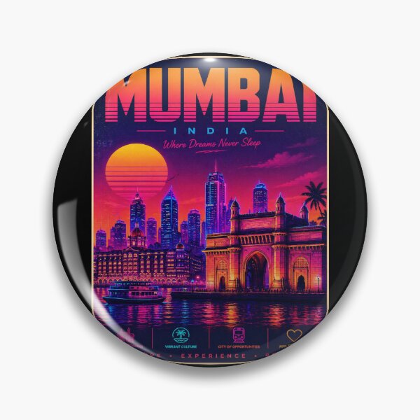 Item preview, Neon Mumbai India Travel Poster – Vaporwave Gateway of India Sunset Cityscape | Retro 80s Aesthetic designed and sold by Globalcitytees.