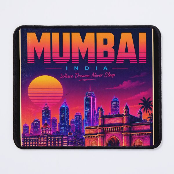 Item preview, Neon Mumbai India Travel Poster – Vaporwave Gateway of India Sunset Cityscape | Retro 80s Aesthetic designed and sold by Globalcitytees.