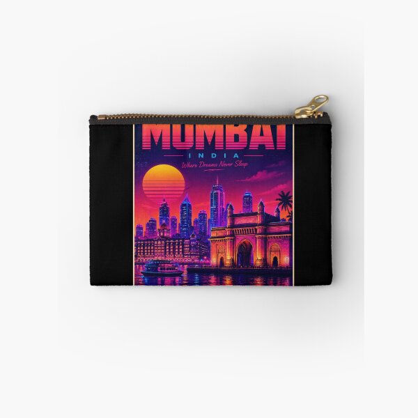 Item preview, Neon Mumbai India Travel Poster – Vaporwave Gateway of India Sunset Cityscape | Retro 80s Aesthetic designed and sold by Globalcitytees.