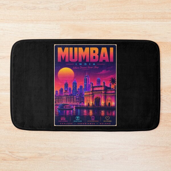 Item preview, Neon Mumbai India Travel Poster – Vaporwave Gateway of India Sunset Cityscape | Retro 80s Aesthetic designed and sold by Globalcitytees.