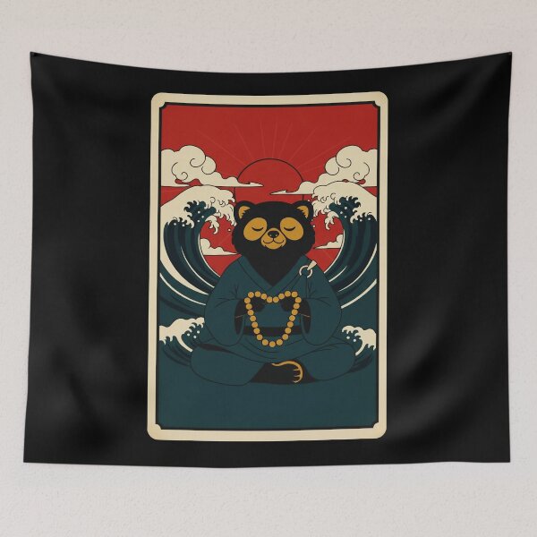 Item preview, Meditating Bear Zen Wave Red Sun Japanese Style designed and sold by JordynLadukeg65.