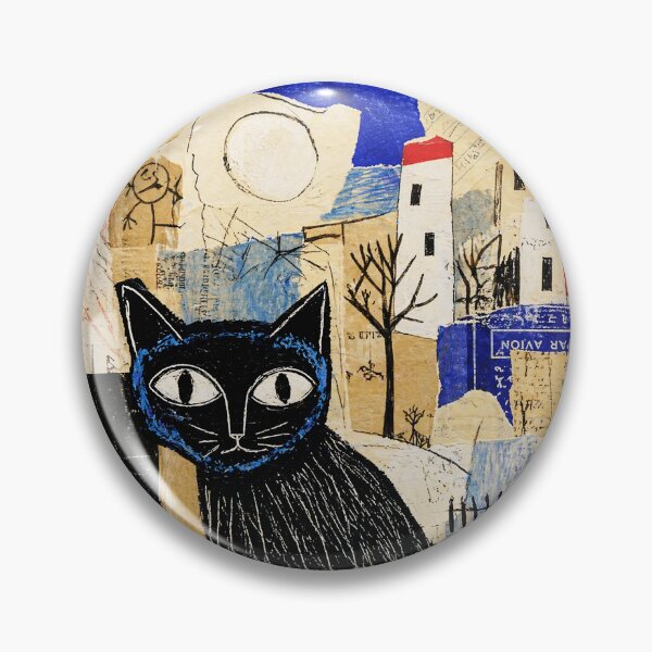 Item preview, Black Cat Collage Art with Blue and Beige Texture designed and sold by Modaozushi216.