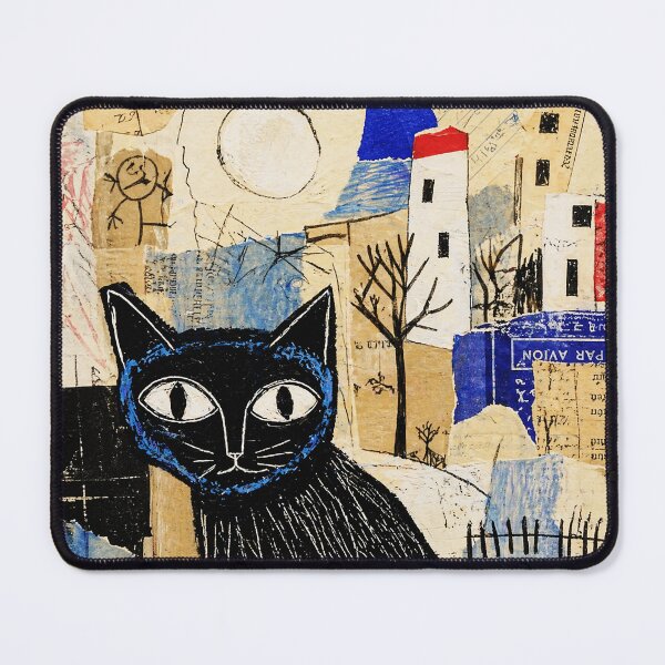 Item preview, Black Cat Collage Art with Blue and Beige Texture designed and sold by Modaozushi216.