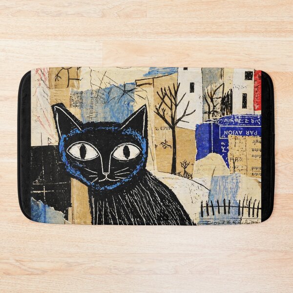 Item preview, Black Cat Collage Art with Blue and Beige Texture designed and sold by Modaozushi216.