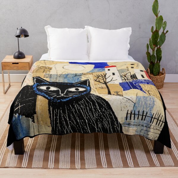 Item preview, Black Cat Collage Art with Blue and Beige Texture designed and sold by Modaozushi216.