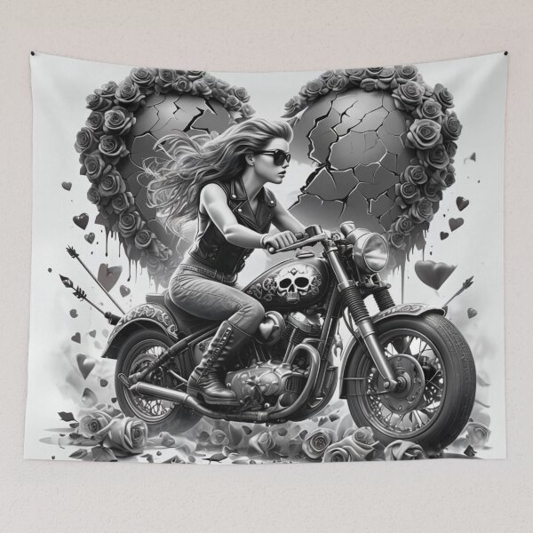 Item preview, Biker Girl On Motorcycle With Broken Rose Heart designed and sold by maplesoulkiller.