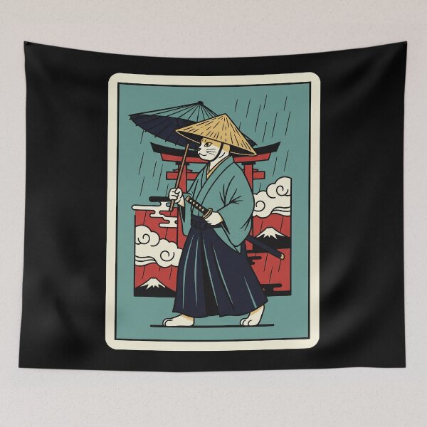 Item preview, Samurai Cat Umbrella Rain Torii Gate Japanese designed and sold by JordynLadukeg65.