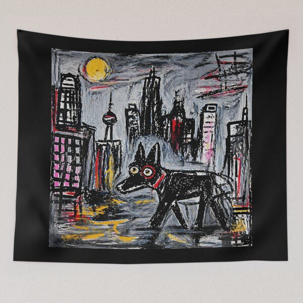 Item preview, Black Dog in Night City Street  designed and sold by Modaozushi216.