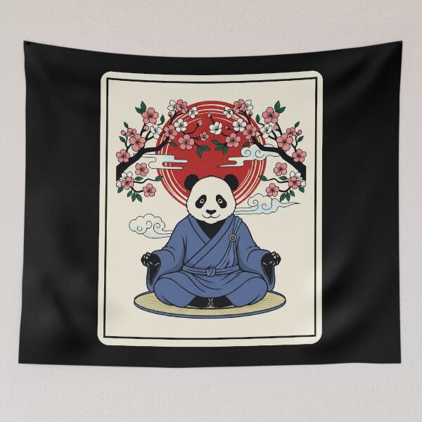 Item preview, Zen Panda Meditation Cherry Blossom Red Sun  designed and sold by JordynLadukeg65.