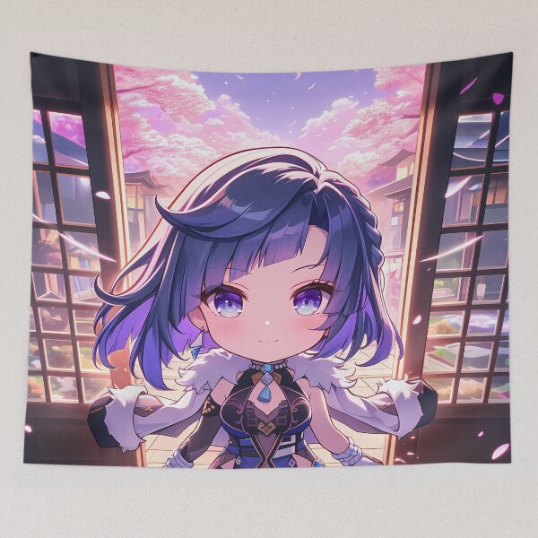Item preview, Yelan Genshin Impact Chibi Blue Hair Sakura Window designed and sold by TanglenRabbit.