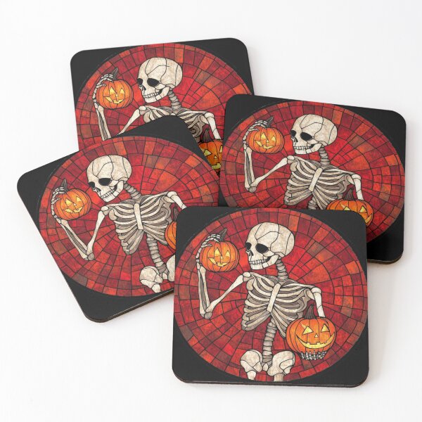 Artikelvorschau, Halloween-Skelett und Kürbislaternen aus Buntglas entworfen und verkauft von WigOutlet.