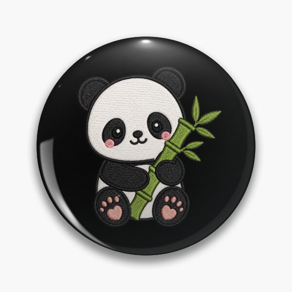 Item preview, Cute Panda Holding Bamboo Kawaii Minimal Embroidery Style Design designed and sold by ColorSplash123.