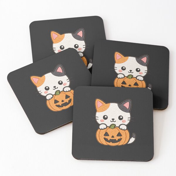 Item preview, Cute Cat with Pumpkin Kawaii Halloween Embroidery Style Design designed and sold by ColorSplash123.