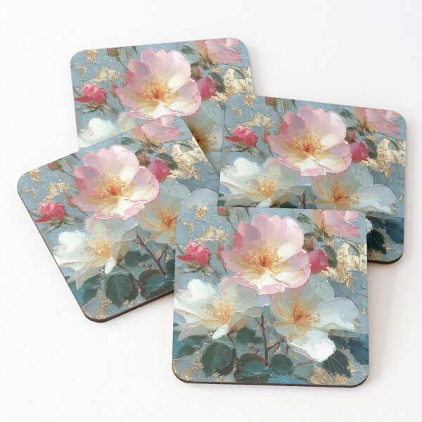 Item preview, Vintage Oil Painting Wild Roses with Gold Leaf designed and sold by colorful-white.