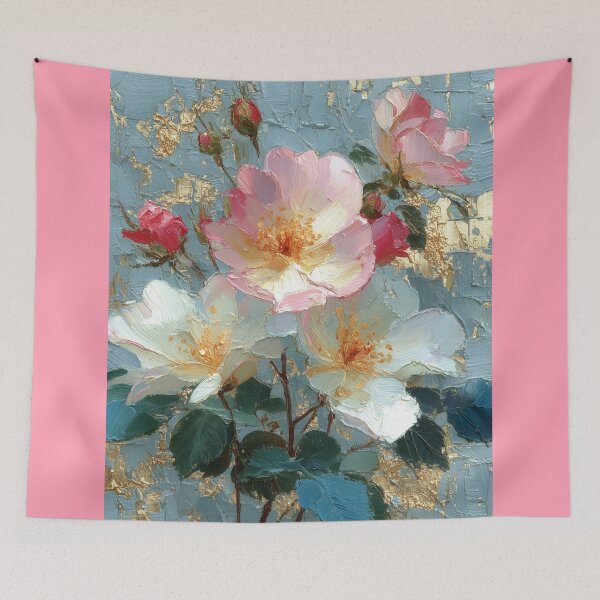 Item preview, Vintage Oil Painting Wild Roses with Gold Leaf designed and sold by colorful-white.