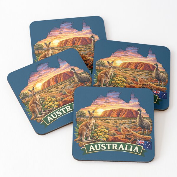 Item preview, Australia - Uluru, Outback with Kangaroo and Desert Wildlife designed and sold by Myra365Art.
