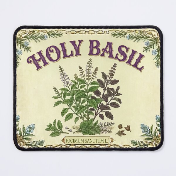 Item preview, Victorian Holy Basil Herb Watercolor Apothecary label Herbalism – Vivid Botanical Herb - Botanical Tulsi designed and sold by CattlettArt.
