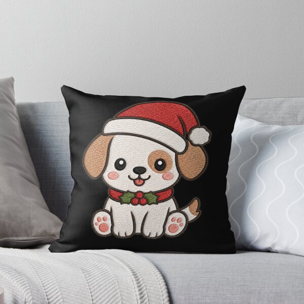 Item preview, Cute Dog with Santa Hat Kawaii Christmas Embroidery Style Design designed and sold by ColorSplash123.