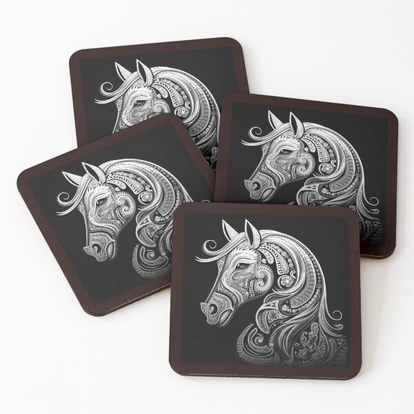 Item preview, Black and White Ornate Horse Head Paisley Art designed and sold by inkoutninja.