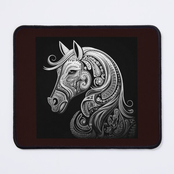 Item preview, Black and White Ornate Horse Head Paisley Art designed and sold by inkoutninja.