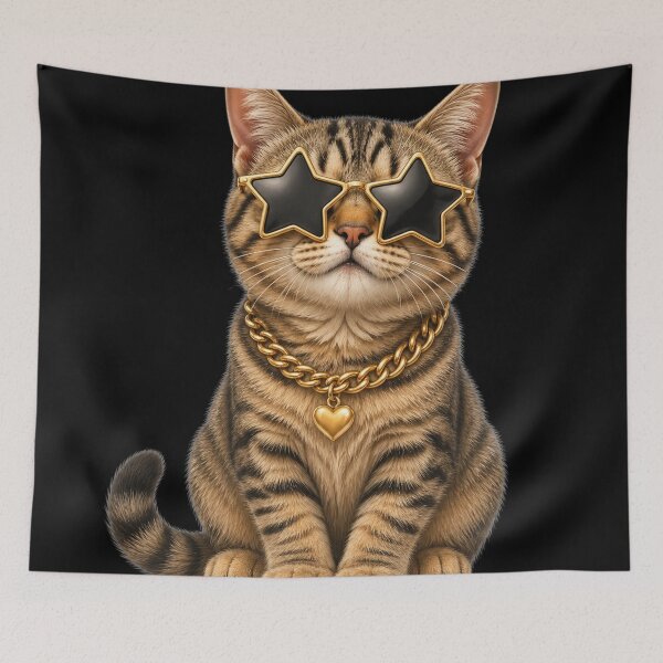 Item preview, Tabby Cat with Star Glasses and Gold Chain designed and sold by EsenciaZen.