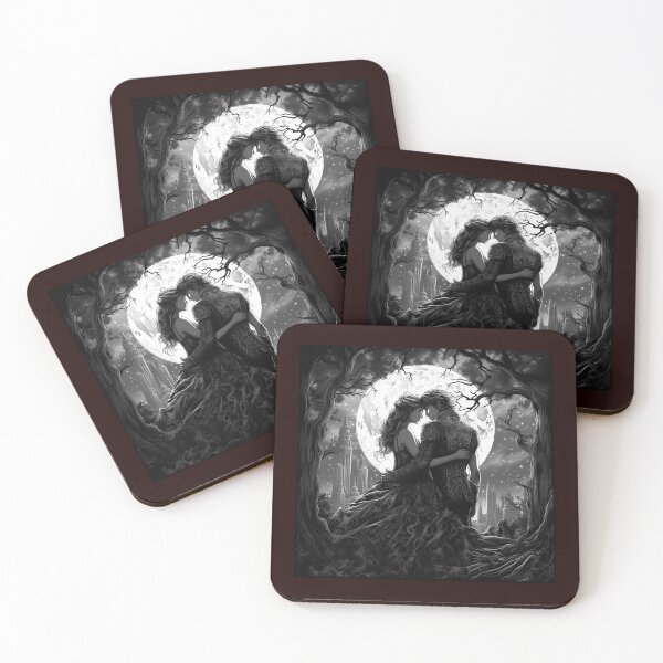 Item preview, Gothic Lovers Under Full Moon Romantic Dark Fantasy Art designed and sold by inkoutninja.