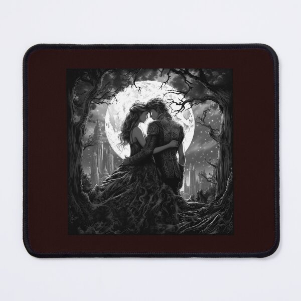 Item preview, Gothic Lovers Under Full Moon Romantic Dark Fantasy Art designed and sold by inkoutninja.