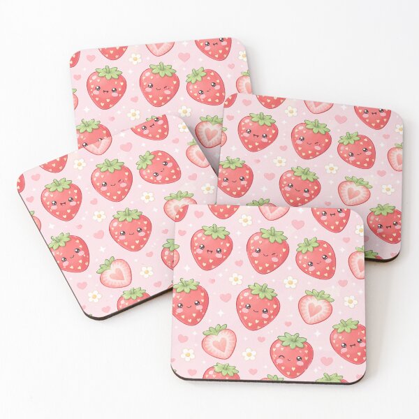 Item preview, Happy Kawaii Strawberries and Hearts Pattern designed and sold by EsenciaZen.