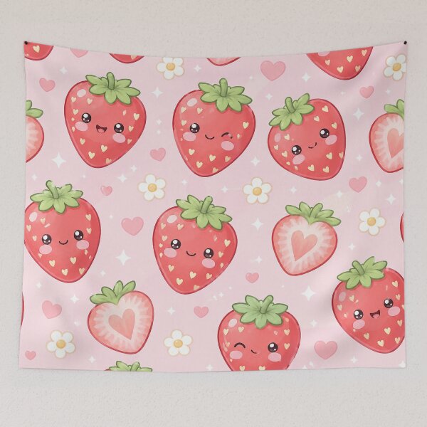 Item preview, Happy Kawaii Strawberries and Hearts Pattern designed and sold by EsenciaZen.