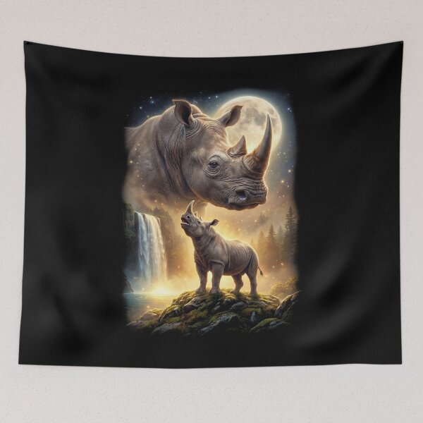 Item preview, Rhino Howling Moon Art Animal Lover designed and sold by DoodleTortle.