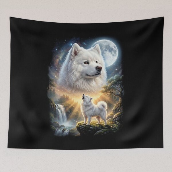 Item preview, Samoyed Howling Moon Art Dog Lover designed and sold by DoodleTortle.