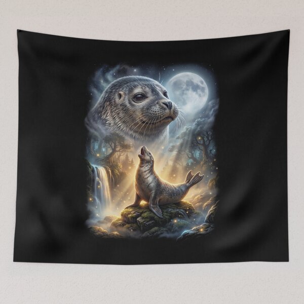 Item preview, Seal Howling Moon Art Animal Lover designed and sold by DoodleTortle.